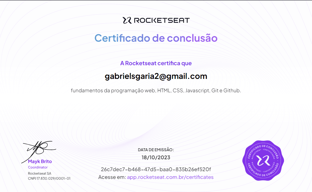 Certificado Rocketseat Discover