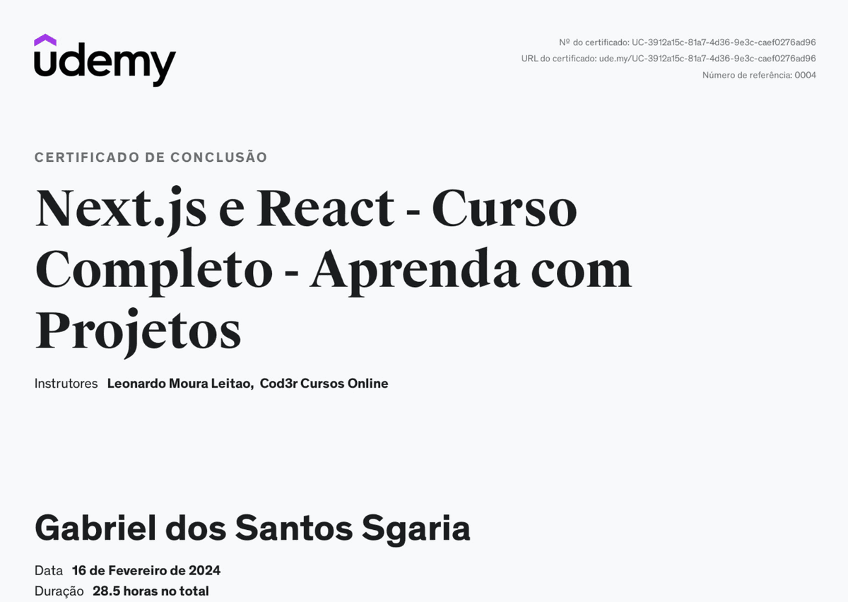 Certificado Udemy React e Next.js